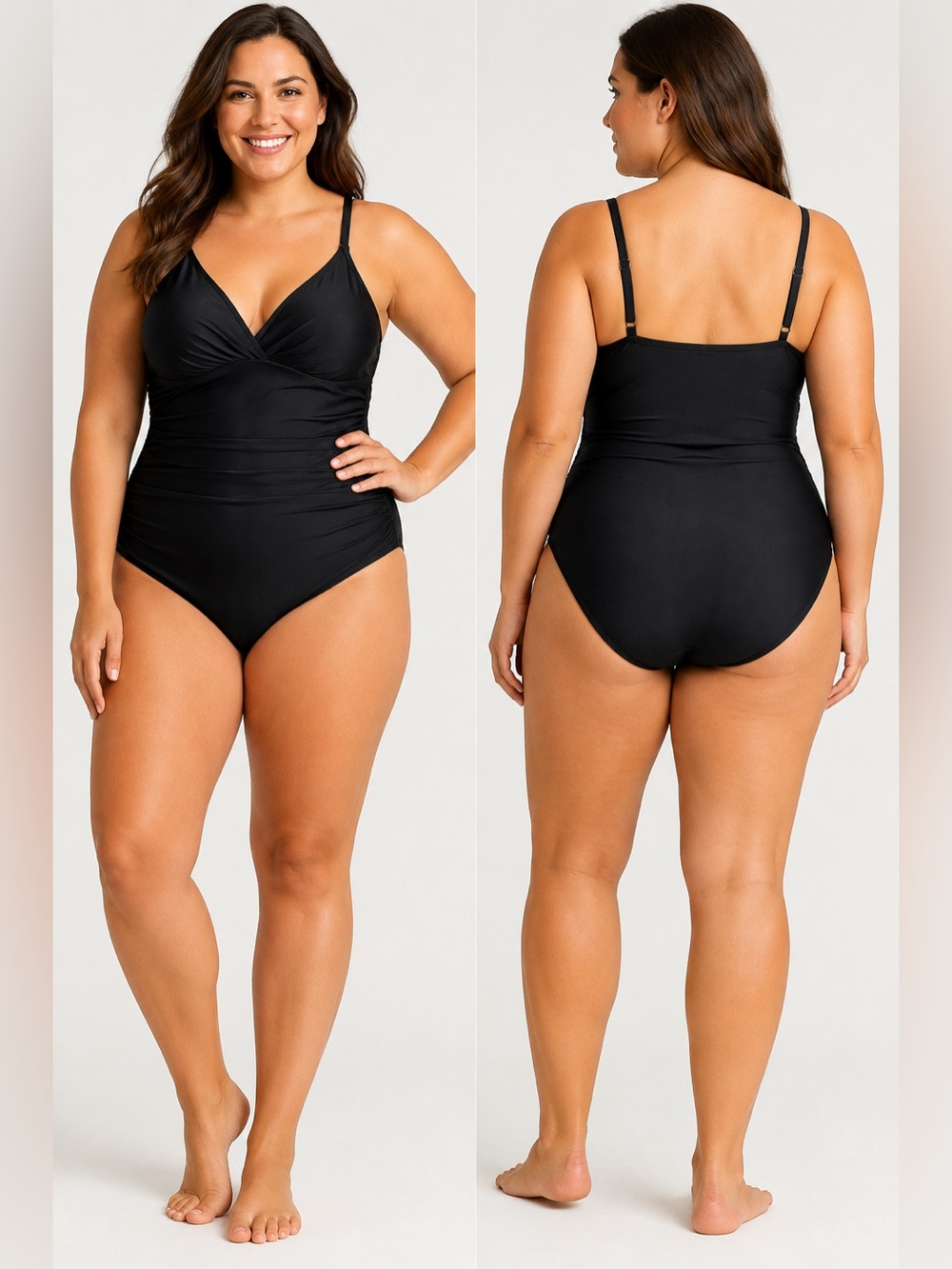 DSG Women’s Black Ruched One Piece Swimsuit Size XL Adjustable Straps